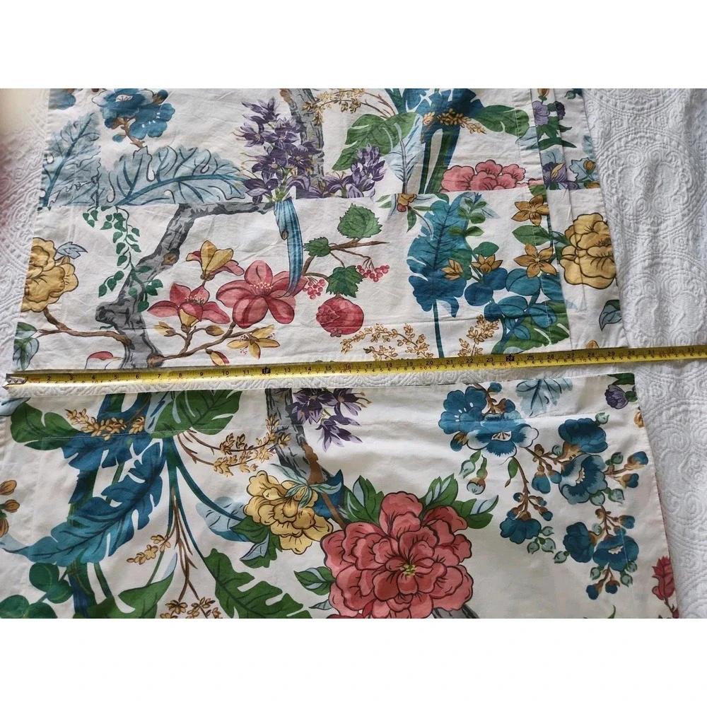 2/RARE Pottery Barn Zinnia Bird STANDARD SHAMS Floral Red Teal Blue Asian EUC
